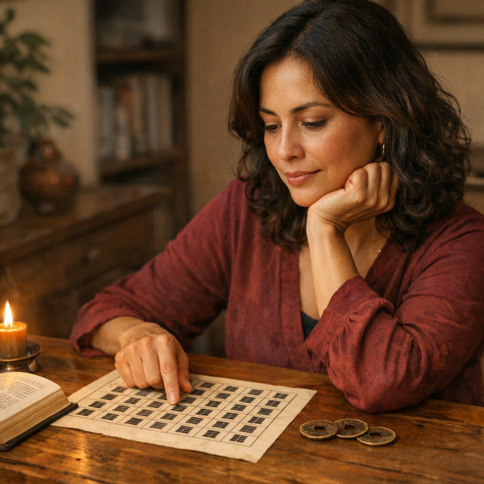 I Ching Love Reading Questions Woman using the I Ching to reflect on love reading questions