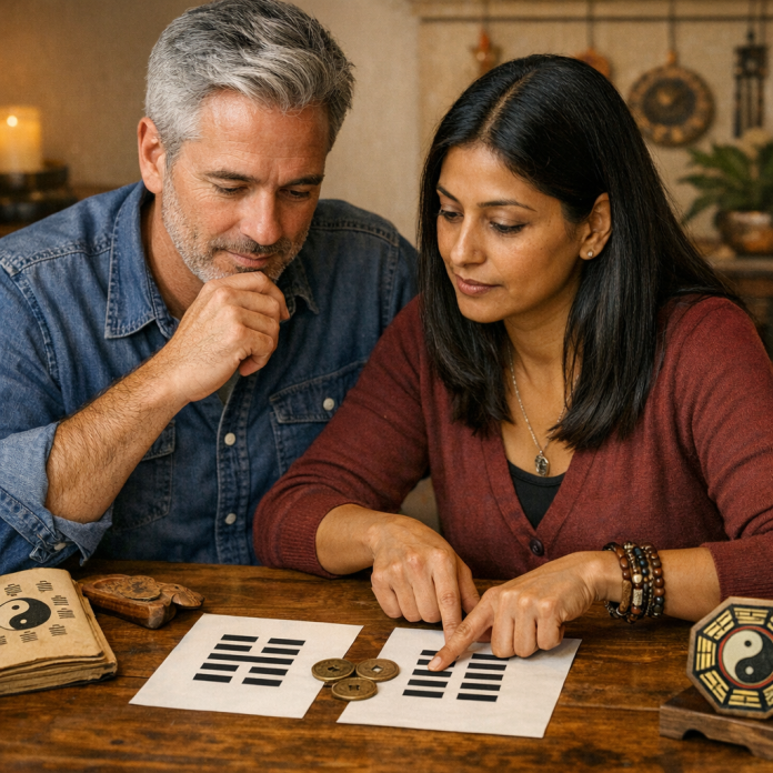 Couple consulting I Ching hexagrams for relationship compatibility