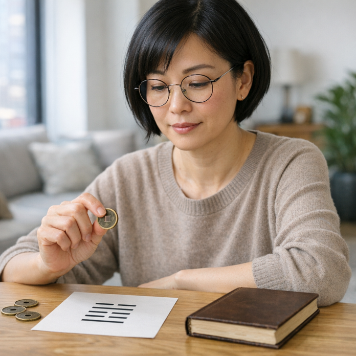Woman using the I Ching for clarity in a new relationship