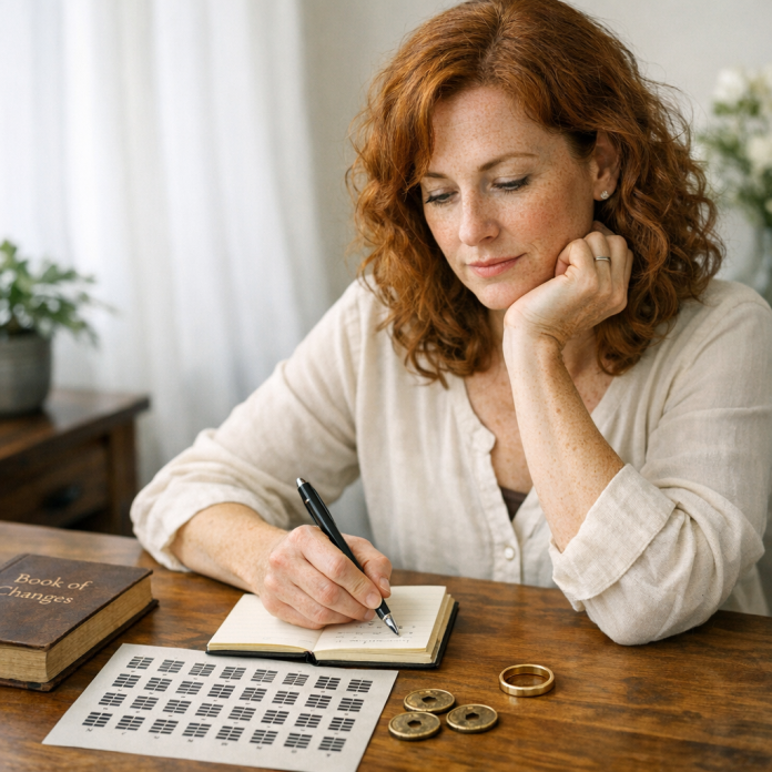 Woman using the I Ching to reflect on marriage and commitment