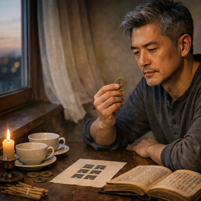 Man using the I Ching for soulmate and relationship reflection